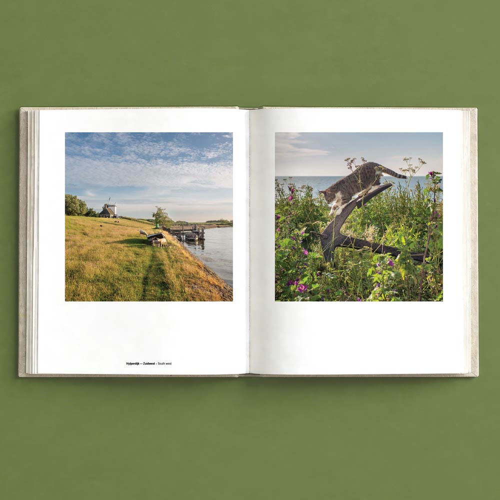 Open boek met een foto van de dijk rond de vuurtoren.